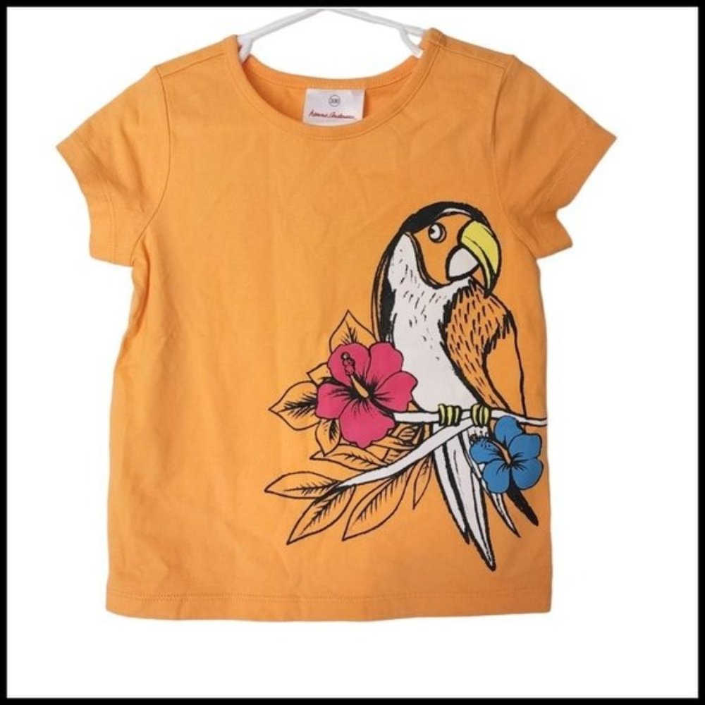 Hanna Andersson Orange T-Shirt Tee Parrot Floral size 100 4 Years‎ NWT